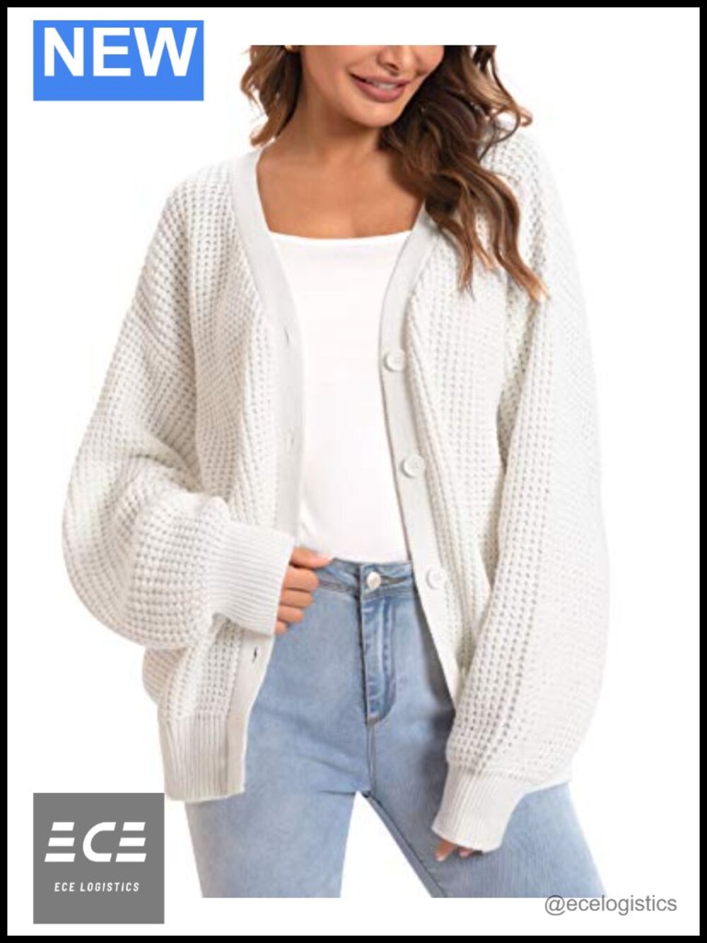100% Cotton Oversized Cardigan Button V-Neck Long Sleeve Sweater